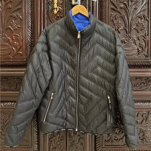 Versace Black Quilted Jacket with Blue Lining REVERSIBLE